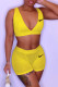 Yellow Fashion Casual Print Patchwork V Neck Sleeveless Two Pieces