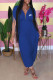 Blue Fashion Casual Print Letter V Neck Jumpsuits