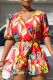 Red Sweet Print Bandage Patchwork Flounce V Neck Rompers
