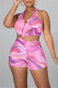 Rose Red Fashion Sexy Print Bandage Hollowed Out Backless Halter Skinny Rompers