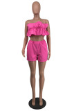 Rose Red Sexy Casual Solid Backless Strapless Sleeveless Two Pieces