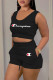Black Fashion Sportswear Print Letter U Neck Sleeveless Two Pieces
