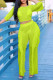 Fluorescent Green Sexy Solid Patchwork See-through Flounce O Neck Three Quarter Two Pieces
