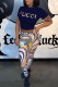 Tibetan Blue Fashion Casual Print Patchwork O Neck Short Sleeve Two Pieces