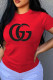 Red Fashion Casual Print Letter O Neck T-Shirts