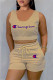 Apricot Fashion Sportswear Print Letter U Neck Sleeveless Two Pieces