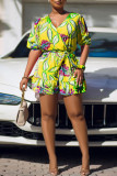 Red Sweet Print Bandage Patchwork Flounce V Neck Rompers