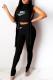 Black Fashion Sexy Print Bandage O Neck Sleeveless Two Pieces