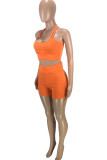 Orange Sexy Casual Solid Backless U Neck Sleeveless Two Pieces