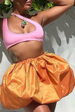 Orange Fashion Casual Solid Patchwork Fold Regular Lantern Solid Color Bottoms