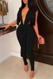 Red Fashion Sexy Solid Bandage Backless V Neck Skinny Jumpsuits