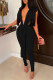 Black Fashion Sexy Solid Bandage Backless V Neck Skinny Jumpsuits