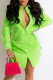 Fluorescent Green Fashion Street Print Letter Turndown Collar Shirt Dress Dresses