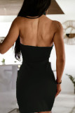 Red Sexy Solid Patchwork Halter Dresses