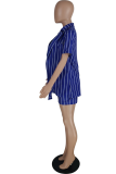 Red Casual Striped Patchwork Turndown Collar Short Sleeve Two Pieces