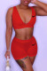 Red Fashion Casual Print Patchwork V Neck Sleeveless Two Pieces