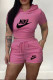Pink Purple Fashion Casual Print Letter Hooded Collar Short Sleeve Two Pieces