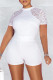 White Fashion Sexy Solid Lace Patchwork See-through Half A Turtleneck Skinny Romper