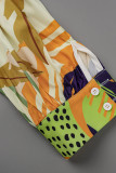 Multicolor Fashion Casual Print Without Belt Turndown Collar Long Sleeve Shirt Dress