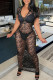 Black Fashion Sexy Solid See-through V Neck Short Sleeve Dress Dresses