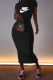 Black Fashion Elegant Print Letter O Neck One Step Skirt Dresses