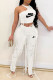 White Fashion Casual Print Bandage Letter O Neck Sleeveless Two Pieces