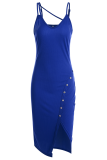Rose Red Sexy Solid Buckle Spaghetti Strap Irregular Dress Dresses