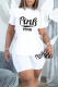 White Casual Print Patchwork O Neck Short Sleeve Two Pieces