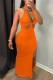 Orange Fashion Sexy Solid Hollowed Out Slit O Neck Sleeveless Dress