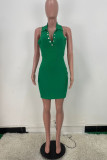 Red Fashion Sexy Solid Backless Slit Turndown Collar Sleeveless Dress Dresses