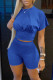 Colorful Blue Casual Solid Split Joint O Neck Short Sleeve Two Pieces