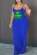Blue Sexy Print Patchwork Asymmetrical Spaghetti Strap Sleeveless Two Pieces