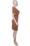 Tangerine Red Sexy Solid Patchwork Backless Asymmetrical Irregular Dress Dresses