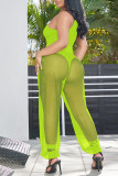 Fluorescent Green Sexy Solid Split Joint See-through U Neck Two Pieces
