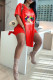 Red Casual Print Patchwork Slit V Neck Short Sleeve Two Pieces