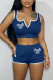 Tibetan Blue Fashion Casual Letter Print Basic V Neck Sleeveless Two Pieces