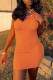 Orange Sexy Casual Solid Backless Spaghetti Strap Sleeveless Dress
