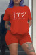 Red Fashion Casual Print Basic O Neck Short Sleeve Two Pieces
