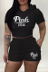 Black Casual Print Patchwork Hooded Collar Short Sleeve Two Pieces