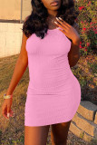 Pink Sexy Casual Solid Backless Spaghetti Strap Sleeveless Dress