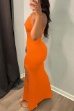 Yellow Fashion Sexy Solid Hollowed Out Slit O Neck Sleeveless Dress