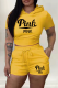 Yellow Casual Print Patchwork Hooded Collar Short Sleeve Two Pieces