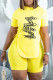 Yellow Fashion Casual Print Slit Letter O Neck Short Sleeve Two Pieces