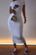 White Fashion Elegant Print Letter O Neck One Step Skirt Dresses