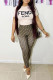 Brown Fashion Casual Print Letter O Neck Short Sleeve Two Pieces