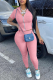 Pink Casual Solid Patchwork Turndown Collar Short Sleeve Two Pieces