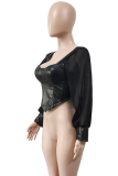 Pink Sexy Solid Patchwork Square Collar Tops