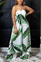 Green Fashion Sexy Bohemian Floral Printing Off the Shoulder Sleeveless Two Pieces