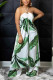 Green Fashion Sexy Bohemian Floral Printing Off the Shoulder Sleeveless Two Pieces