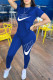 Blue Fashion Casual Print Letter O Neck Short Sleeve Two Pieces